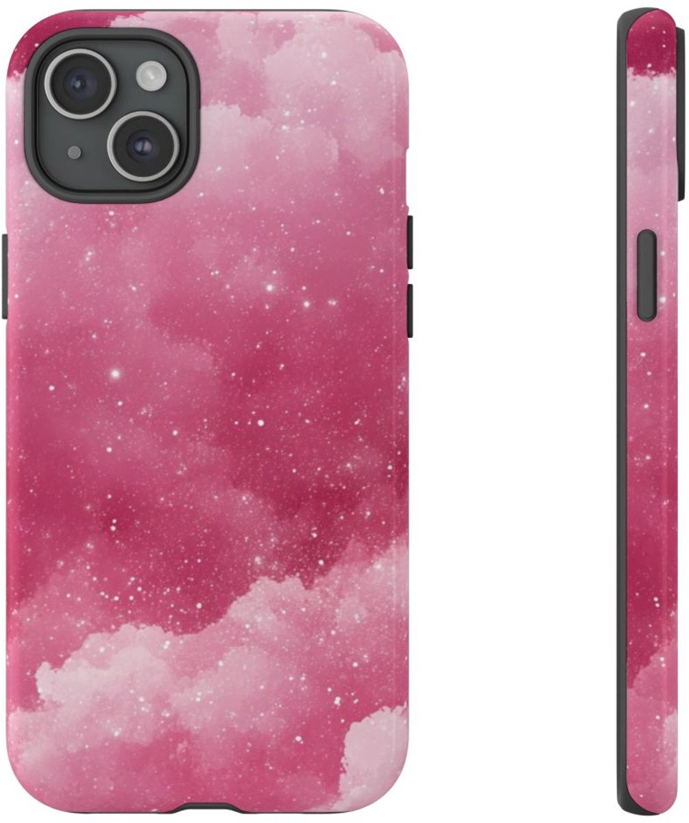 Roze Glitterwolkenpatroon – Telefoonhoesje Geschikt voor iPhone 15 Plus