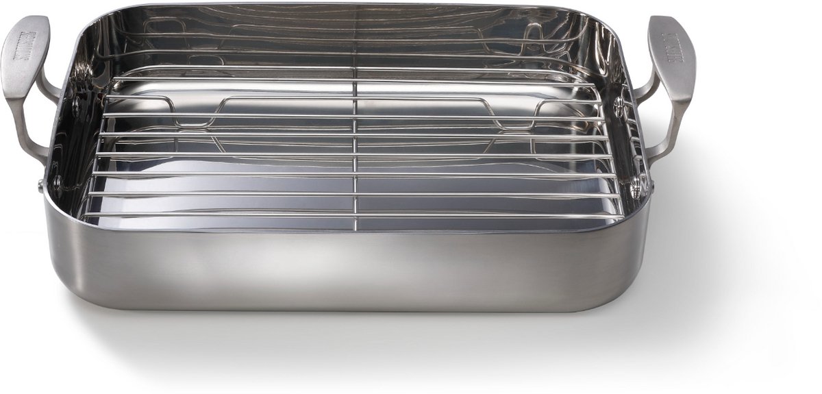 Skottsberg - Stainless Steel - Braadslede met rooster - Inductie - Ovenbestendig - 35 x 25 cm - RVS - Alle warmtebronnen