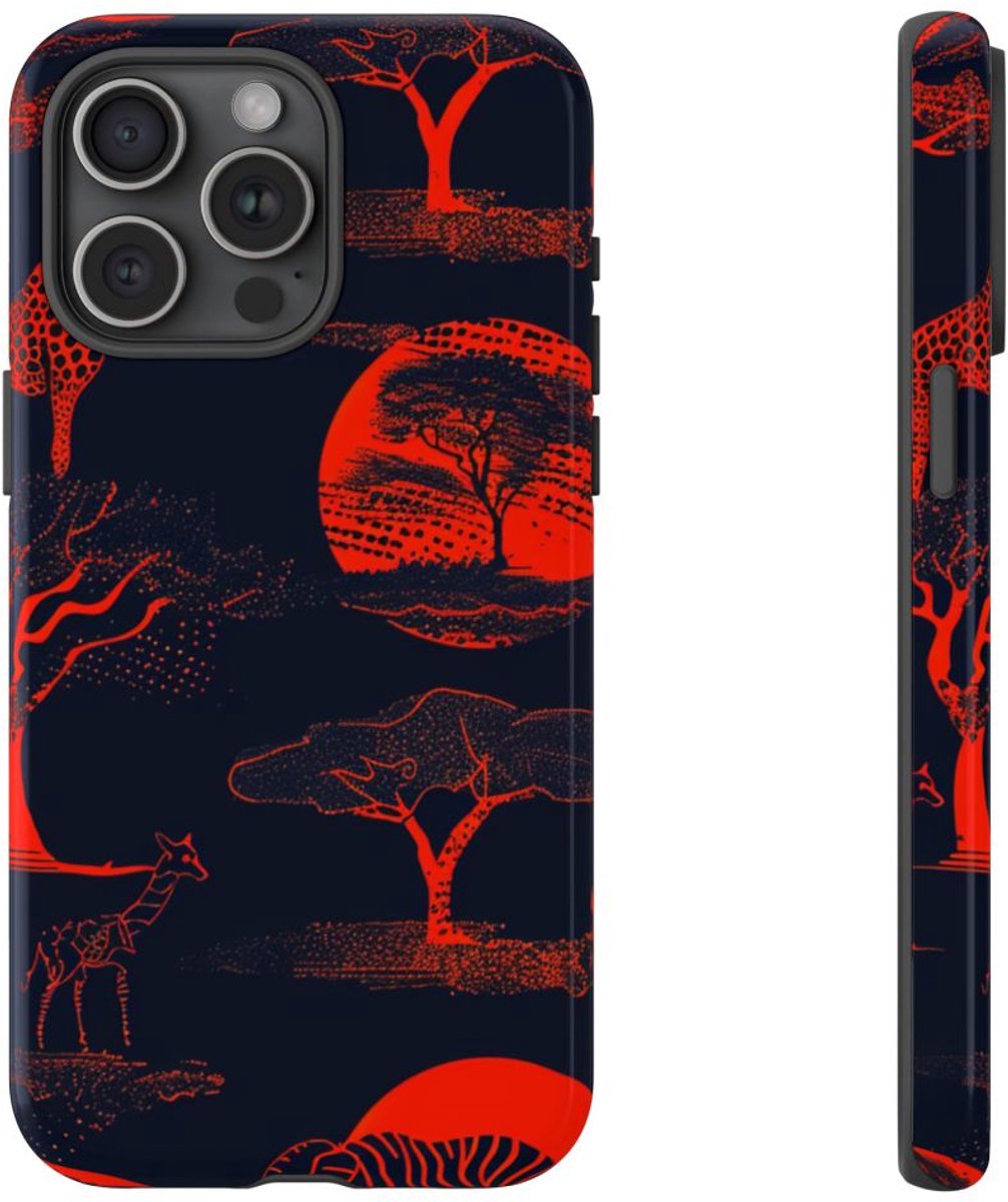 Rood Neon Afrikaans Dierenpatroon – Telefoonhoesje Geschikt voor iPhone 15 Pro Max