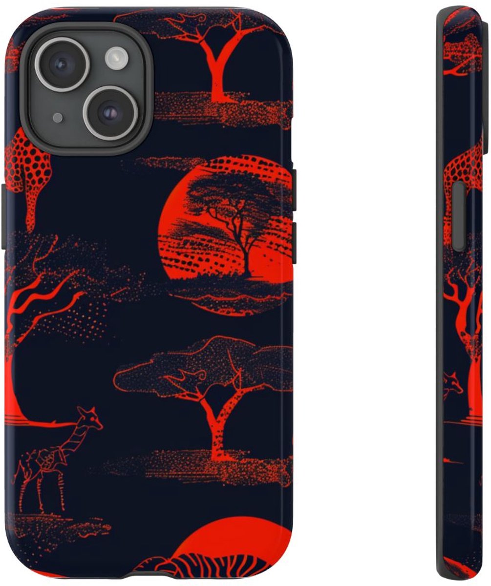 Rood Neon Afrikaans Dierenpatroon – Telefoonhoesje Geschikt voor iPhone 15