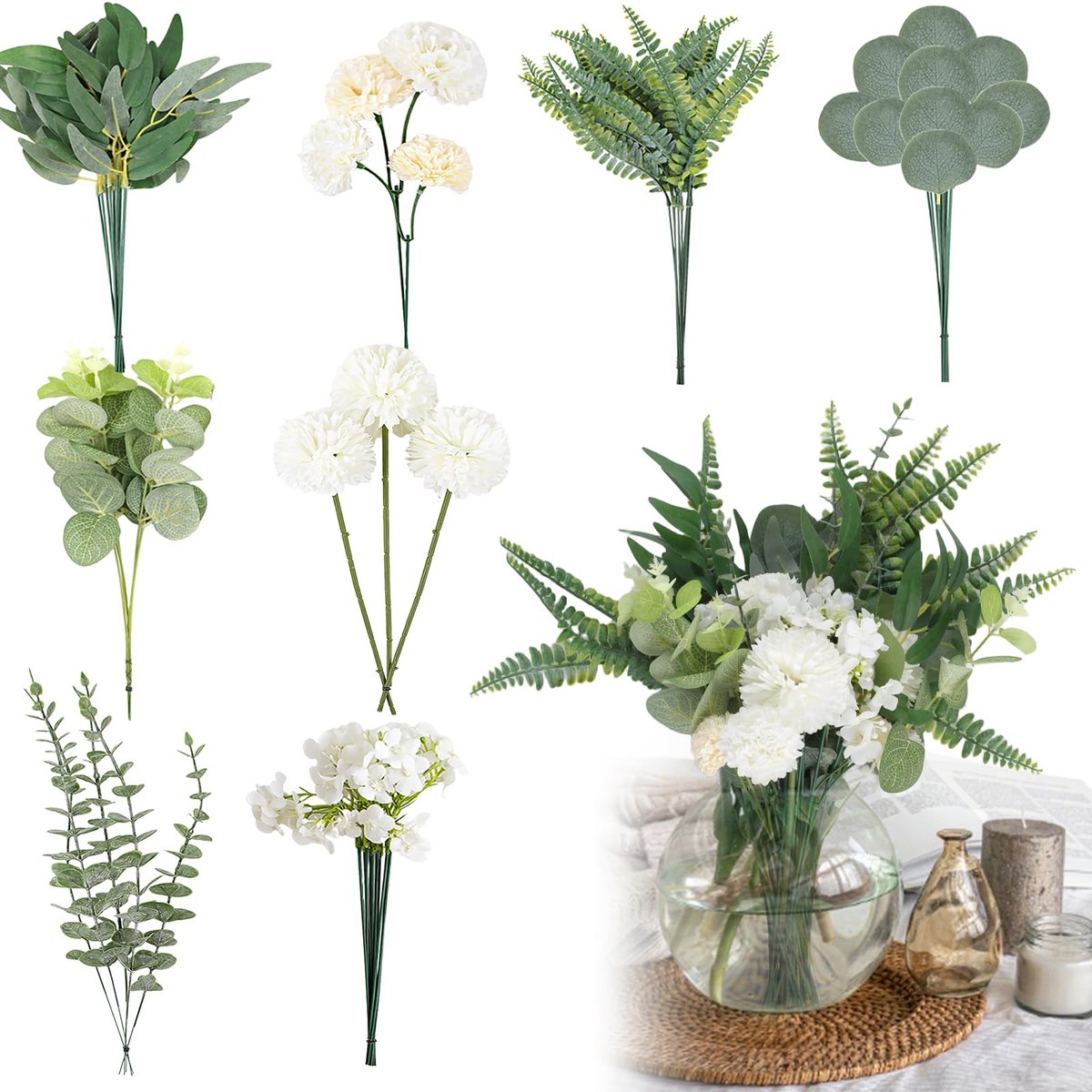 Ibenzoa® Kunstbloemen en Kunsttakken Set voor Bruiloft, Feest en Creatieve Doe-Het-Zelf Decoratie