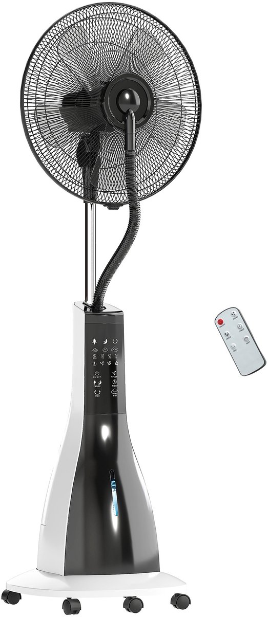 HOMCOM-Wasserdampf-Ventilator aus Metall, Kunststoff Weiß+Schwarz