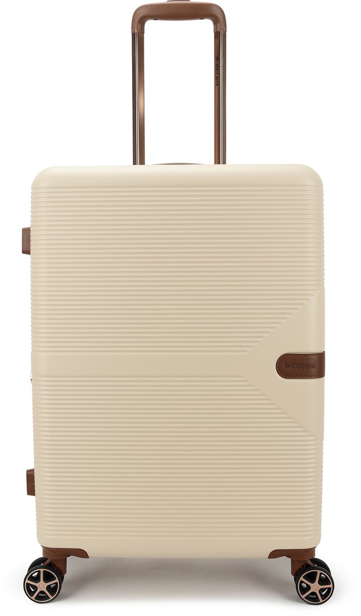 Decent STELLA Spinner TSA Reiskoffer 65x43,5x26 cm- Middelmaat trolley 68 liter- Lichtgewicht koffer – Reiskoffer met wielen - Veilig TSA Cijferslot – Spinner middenmaat koffer- Uitbreidbaar trolley - Off-White