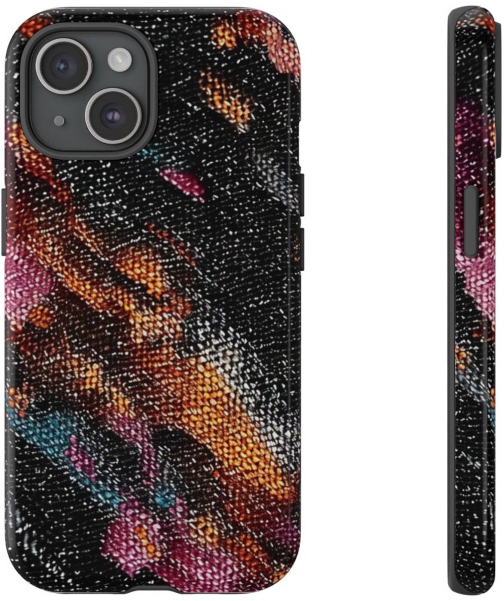 Abstract Kleurrijk Textielpatroon – Telefoonhoesje Geschikt voor iPhone 15