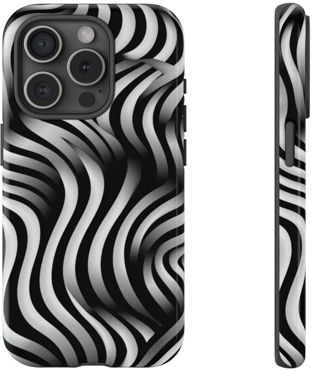 Zwart-Wit Golvend Optisch Illusiepatroon – Telefoonhoesje Geschikt voor iPhone 15 Pro