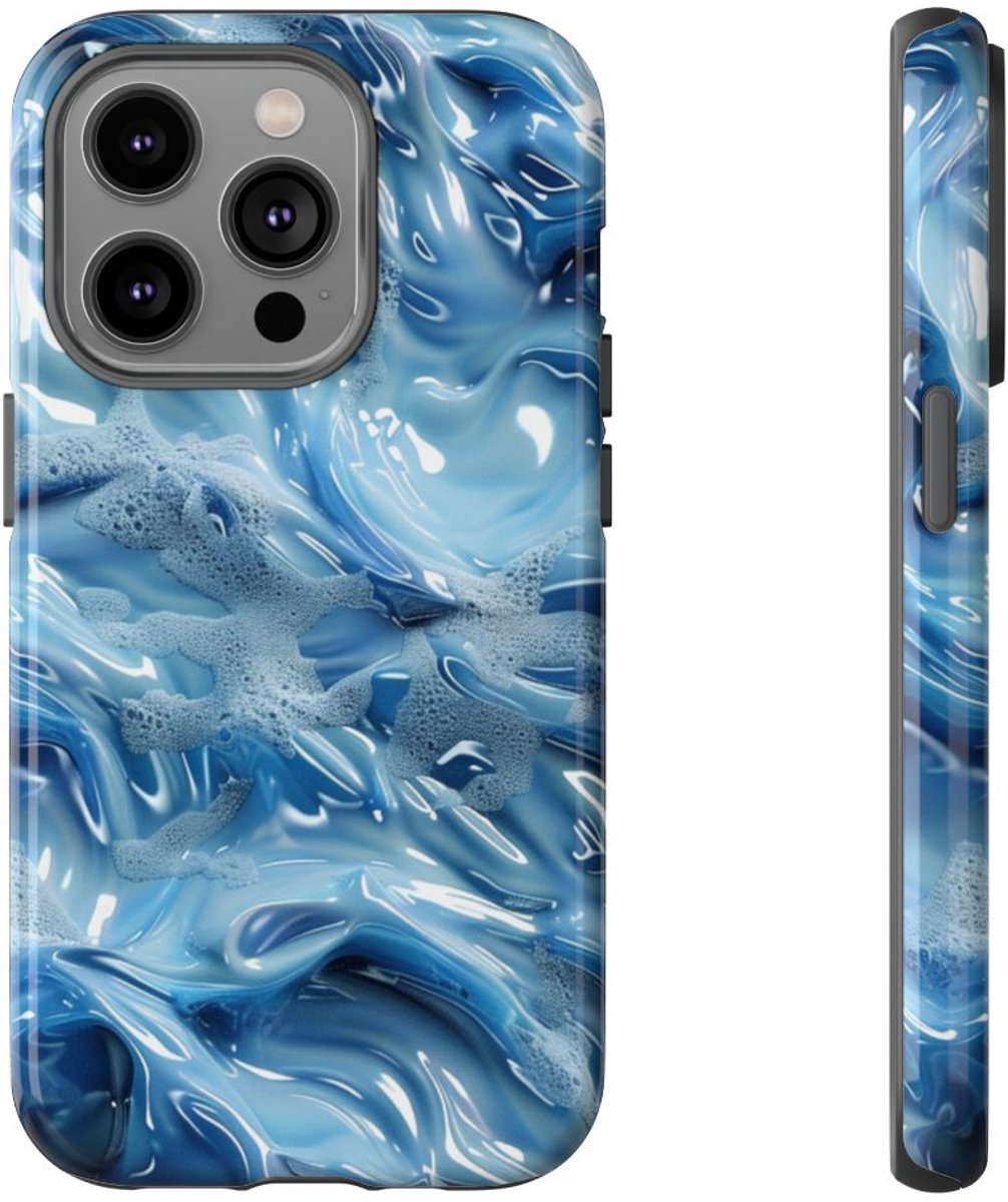 Blauw Abstract Golvend Patroon – Telefoonhoesje Geschikt voor iPhone 14 Pro