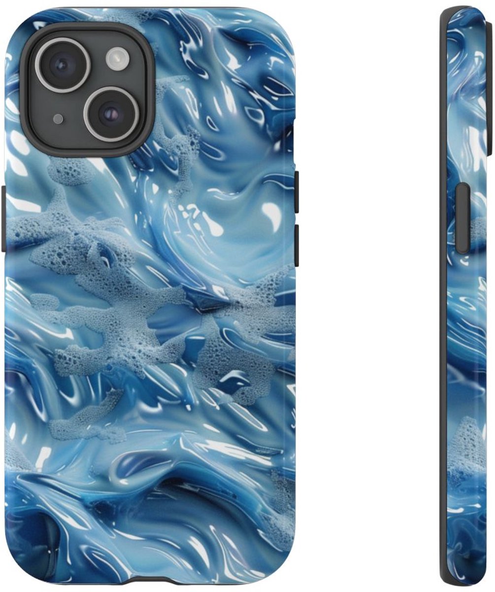Blauw Abstract Golvend Patroon – Telefoonhoesje Geschikt voor iPhone 15
