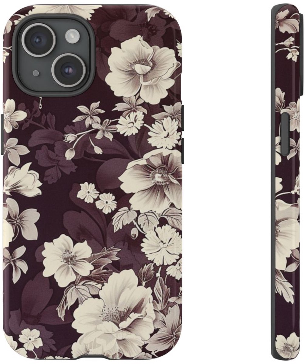 Vintage Witte Bloemenprint – Telefoonhoesje Geschikt voor iPhone 15
