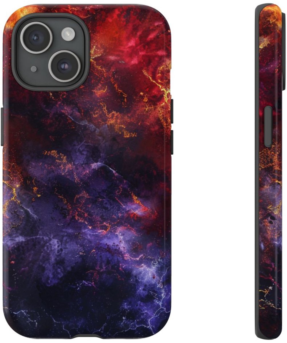 Donker Ruimtestof met Gouden Aderpatroon – Telefoonhoesje Geschikt voor iPhone 15