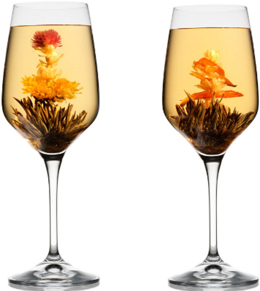 2 stuks Theeglas - Incl 2 theebloemen - Wijnglas - Flora Tea Crystal Glas 500 ml -Hitte bestendig wijnglas - Kado tip - Thee Cadeau - Thee glas met theebloem
