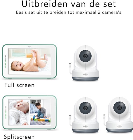 ELRO BC4000 Babyfoon Royale metFull HD camera - 12,7 cm Touchscreen Monitor- & Gratis App - Incl. Geluidsdetectie, Voedingsalarm en Temperatuursensor - Mint
