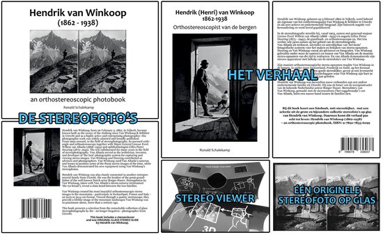 Stereofotoboek met dubbele foto's van berglandschap en tekst 'an orthostereoscopic photobook'.