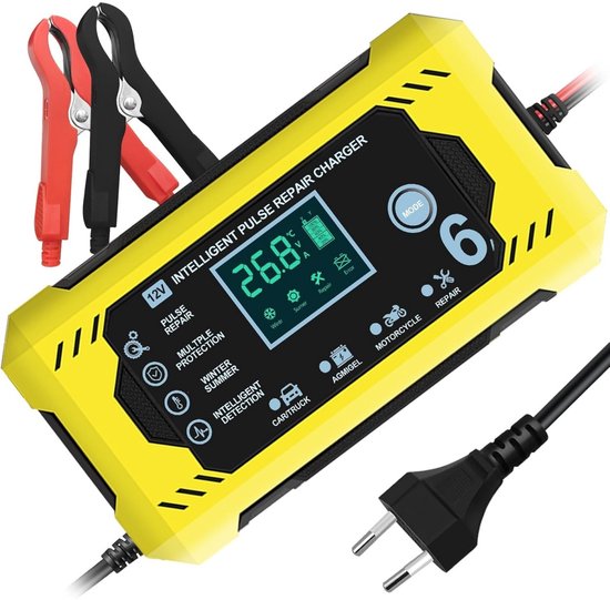 Foto: Tovbmup 12v auto acculader loodzuuracculader acculader druppellader met reparatiemodus en lcd scherm acculader voor auto motor scooter boot camper reparatie modus 12v 6a