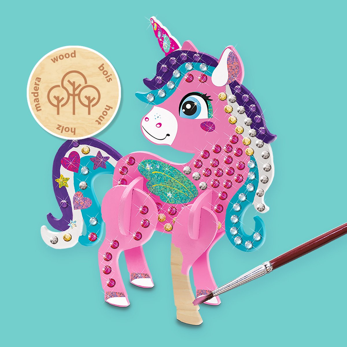 SES Creative Diamond Painting 3D Unicorns met Houten Onderdelen - Voor Meisjes vanaf 5 Jaar - Schoencadeautjes Sinterklaas — afbeelding 5