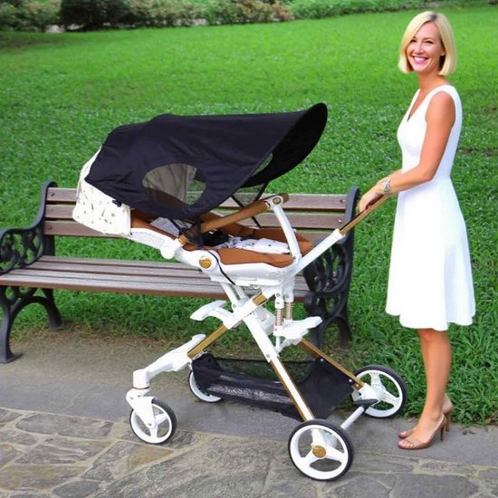 Opvouwbare Kinderwagen Zonnescherm - UPF50+ Anti-UV Luifel - Waterdicht - Universele Pasvorm - Zonbescherming - Voor Baby's & Peuters - Zwart - Standaardformaat - 1 Stuk van Merkloos — afbeelding 3