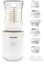 Vulpes Goods® BabyCare - Flessenwarmer Pro - Draagbare Baby Flessenwarmer voor Onderweg - Intelligente Flesverwarmer - 4 Temperatuurniveaus - Draadloos - Inclusief 6 Adapters - USB Oplaadbaar - 13.200 mAh - Wit