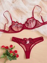 Lingerie Set Erotisch met BH en String - Sexy Dames Setje - Rood - Maat L