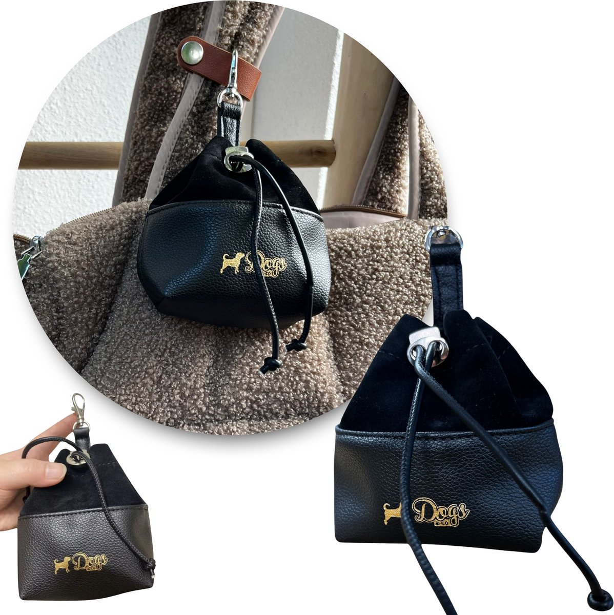 Dogs&Co® Voertasje Zwart - Beloningstasje voor Honden - Honden Beloningszakje - Snoepjes & Snacktasje