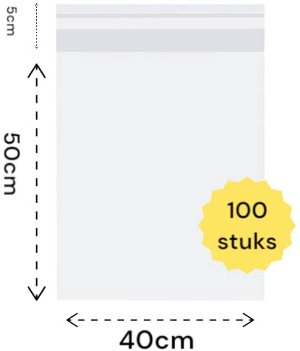 Plastic Zakje Transparant Met Plak Strip 40x50 cm (inclusief kleefstrook) - 100 transparante zakken met kleefstrip - Partij Zelfklevende Seal Zakken - OPP Plastic - Cellofaan Zakken