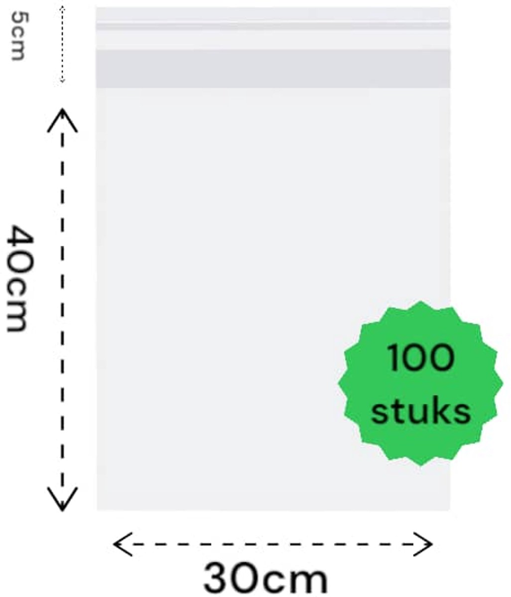 Plastic Zakje Transparant Met Plak Strip 30x40 cm (inclusief kleefstrook) - 100 transparante zakken met kleefstrip - Partij Zelfklevende Seal Zakken - OPP Plastic - Cellofaan Zakken