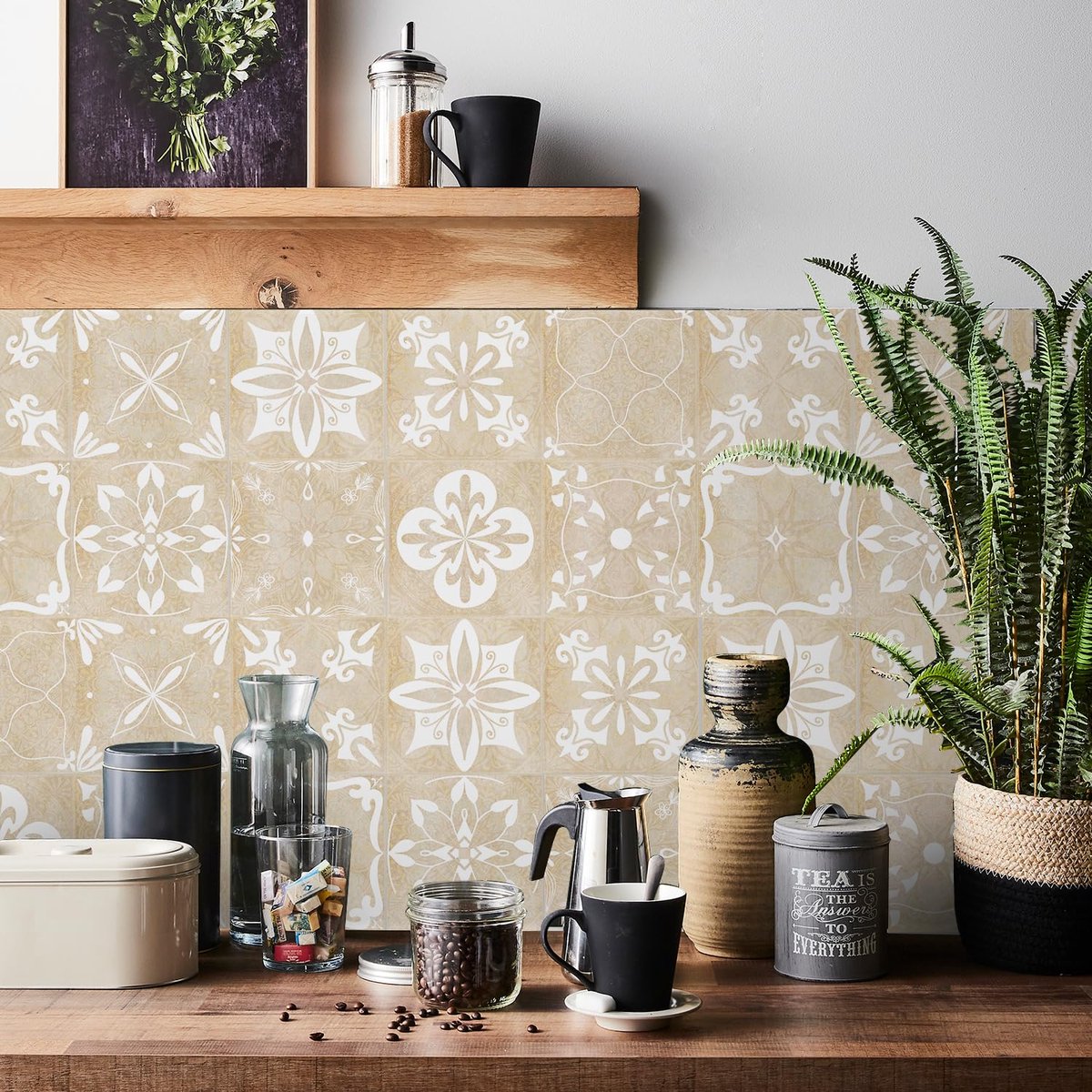 HORIWE Tegelstickers Marokko Wandtegelstickers 24 stuks 20x20 PVC Zelfklevende Tegelstickers Tegelbehang Waterdichte Muurstickers voor Keuken, Badkamer, Kast, Meubels, Tafel