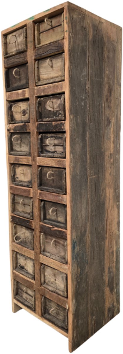 Deco4yourhome® - Kastje - 18 Steenmallen - Oude en gebruikte materialen - India - Steenmalkastje - Gangkastje