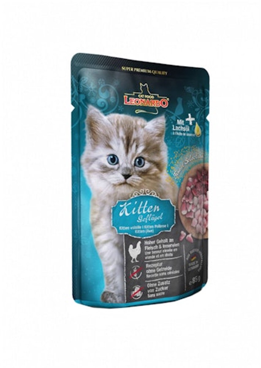 Leonardo Leonardo - Natvoer Kitten Pluimvee - 16 x 85 g - In maaltijdzak - Kat