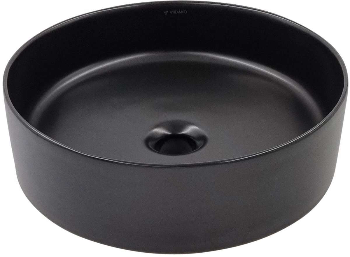 Waskom Opbouw Keramiek Rond - Wastafel - Rond - Nano Coating - Mat Zwart - 40 cm Ø