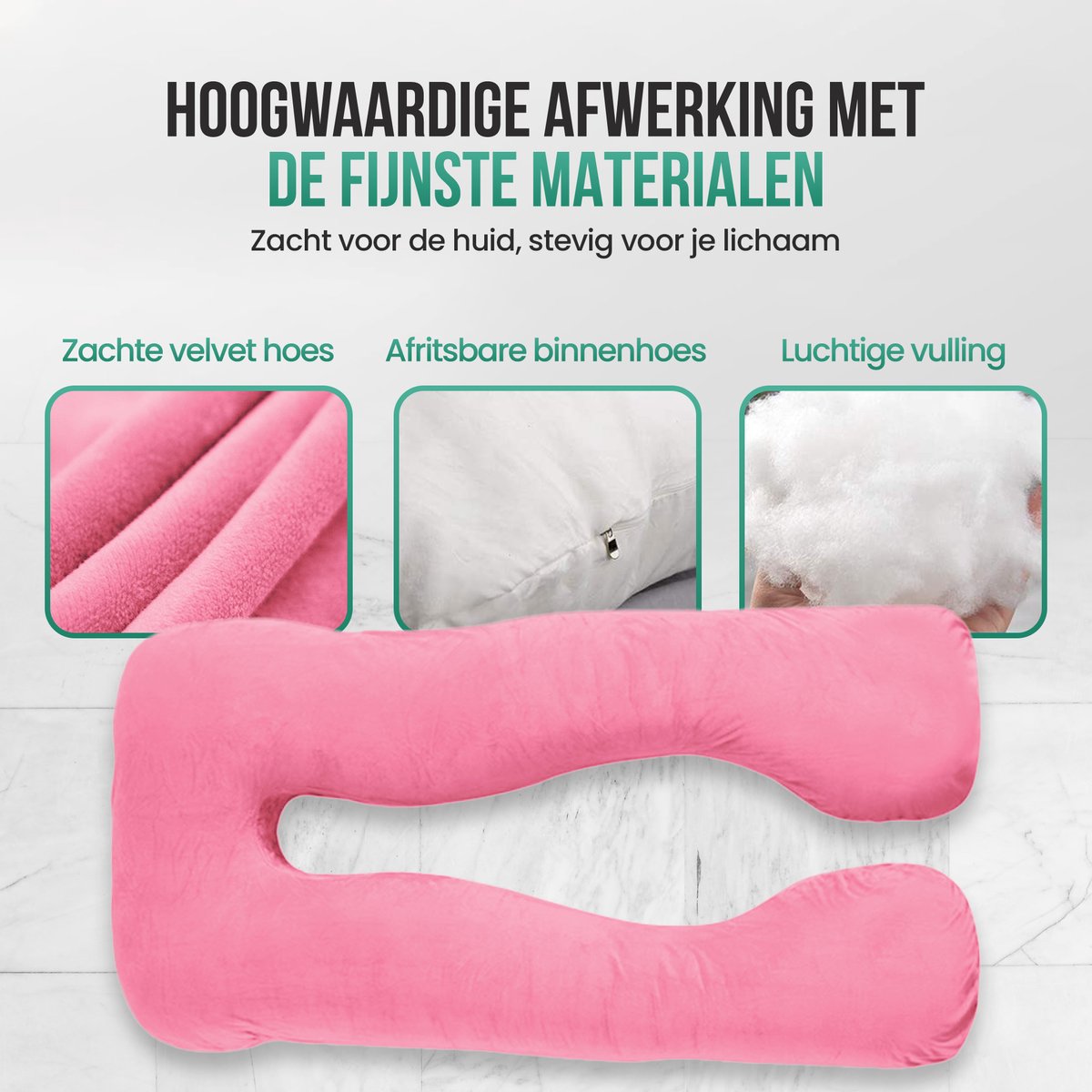Avalo Zwangerschapskussen XXL 280 cm - U-Vorm Voedingskussen & Zijslaapkussen - Body Pillow - Lichaamskussen - Roze – foto 5