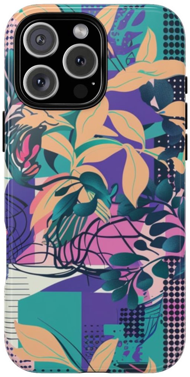 Kleurrijk Abstract Bloemenpatroon – Telefoonhoesje Geschikt voor iPhone 16 Pro Max