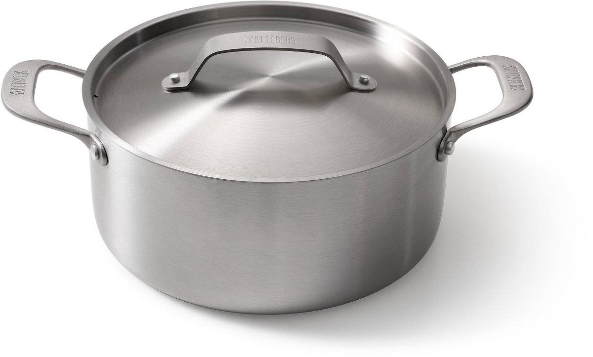 Skottsberg - Stainless Steel - Kookpan met deksel - Ø 24 cm - 4,75 L – Inductie - Ovenbestendig - RVS - Alle warmtebronnen