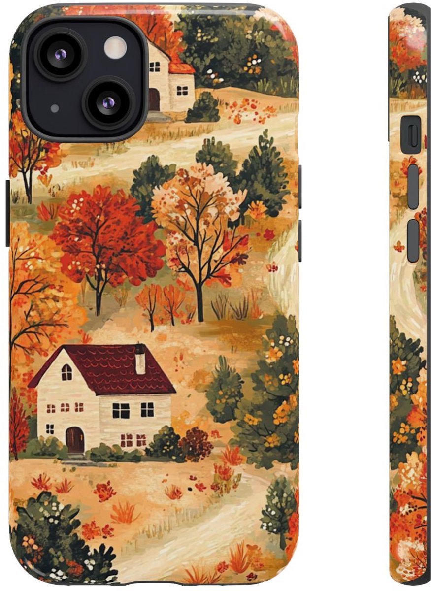 Herfstlandschap met Huizen – Telefoonhoesje Geschikt voor iPhone 13