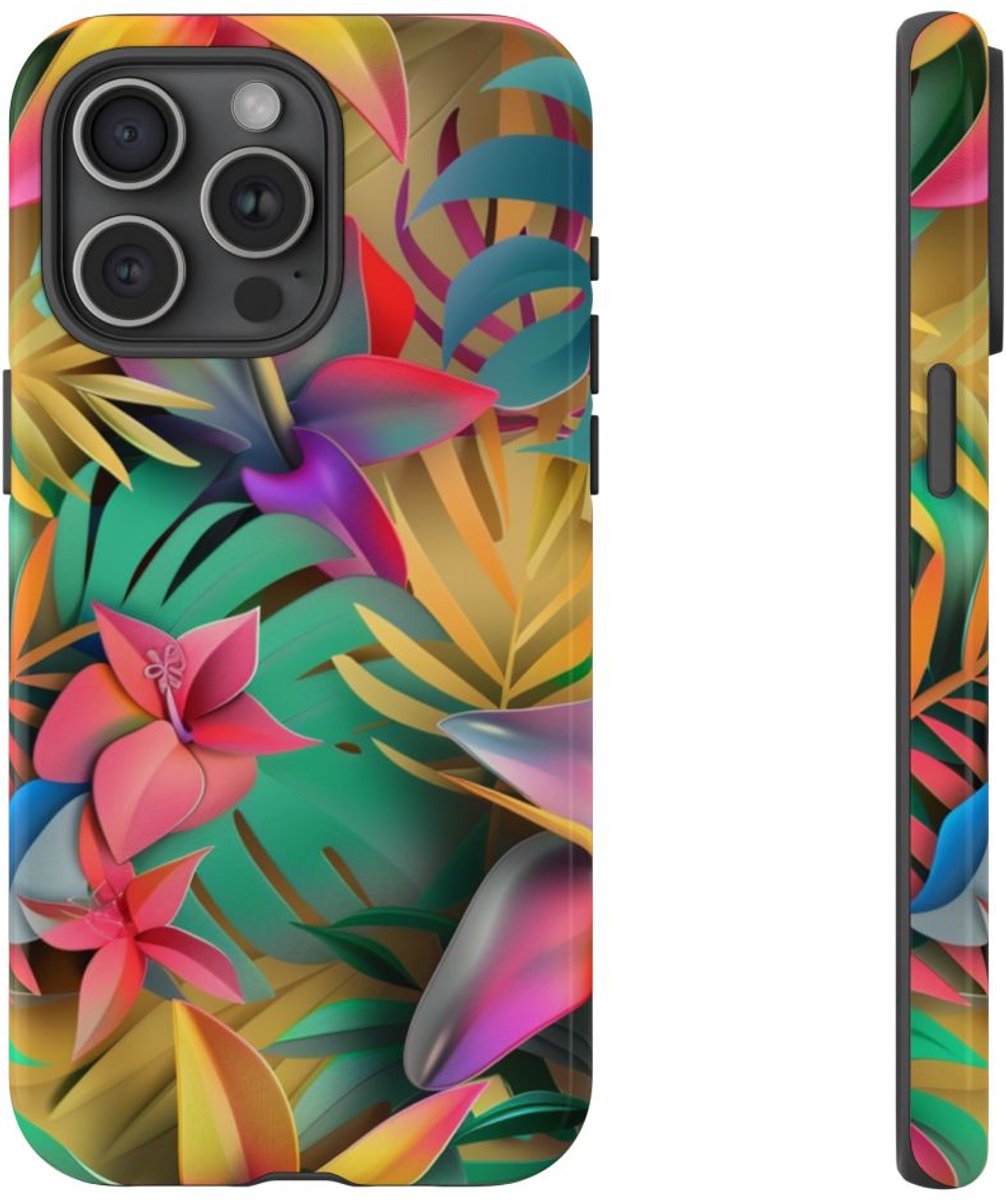 Levendig Tropisch Bloemenpatroon – Telefoonhoesje Geschikt voor iPhone 15 Pro Max