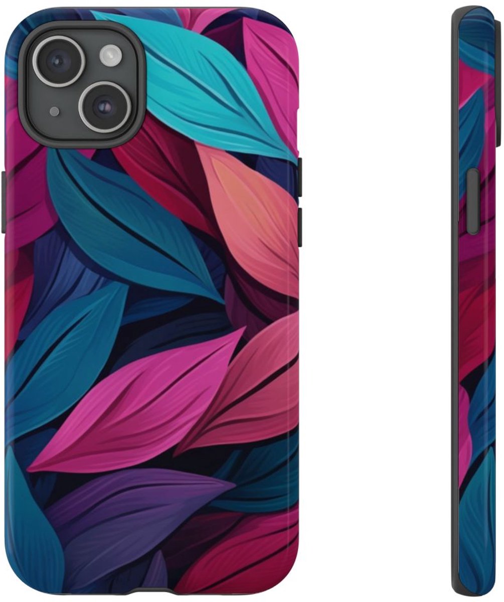 Kleurrijk Abstract Bladerenpatroon – Telefoonhoesje Geschikt voor iPhone 15 Plus
