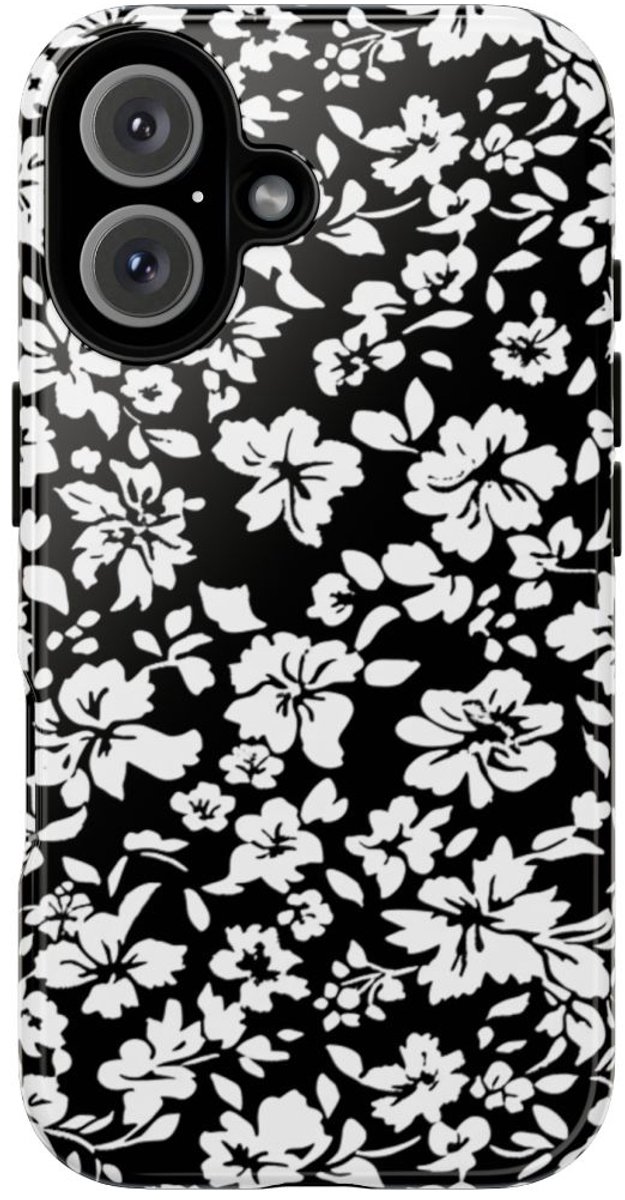 Zwart-Wit Bloemenpatroon – Telefoonhoesje Geschikt voor iPhone 16