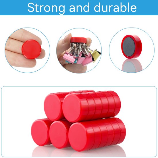 50 stuks sterke magneten met een diameter van 24 mm, wit, voor koelkast en whiteboard, sterke magneten voor magneetbord, prikbord en glazen magneetbord, magneten