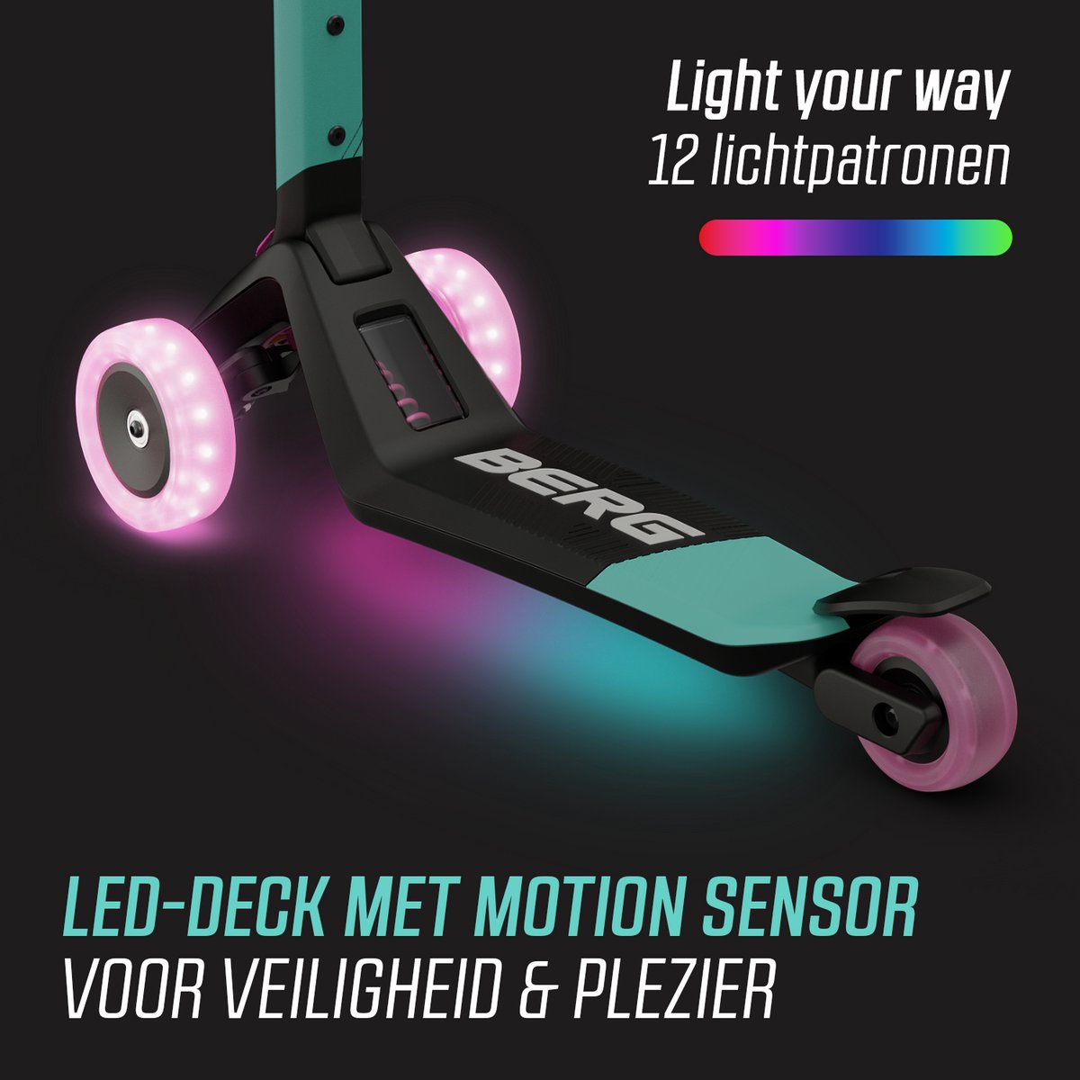 BERG Nexo Kinderstep - Step 3 wielen - Vanaf 2 jaar - Opvouwbaar - In hoogte verstelbaar - Incl. LED-deck + LED wielen - Mint — afbeelding 5
