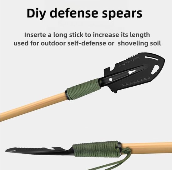 9-in-1 mini-handschep - Wordt geleverd met draagtas - Klein en lichtgewicht - Ultralicht, compact en multifunctioneel gereedschap - Voldoet aan de dagelijkse behoeften - Geschikt voor kamperen, tuinieren en overleven in de buitenlucht - Zilver, groen van Merkloos	 — afbeelding 3