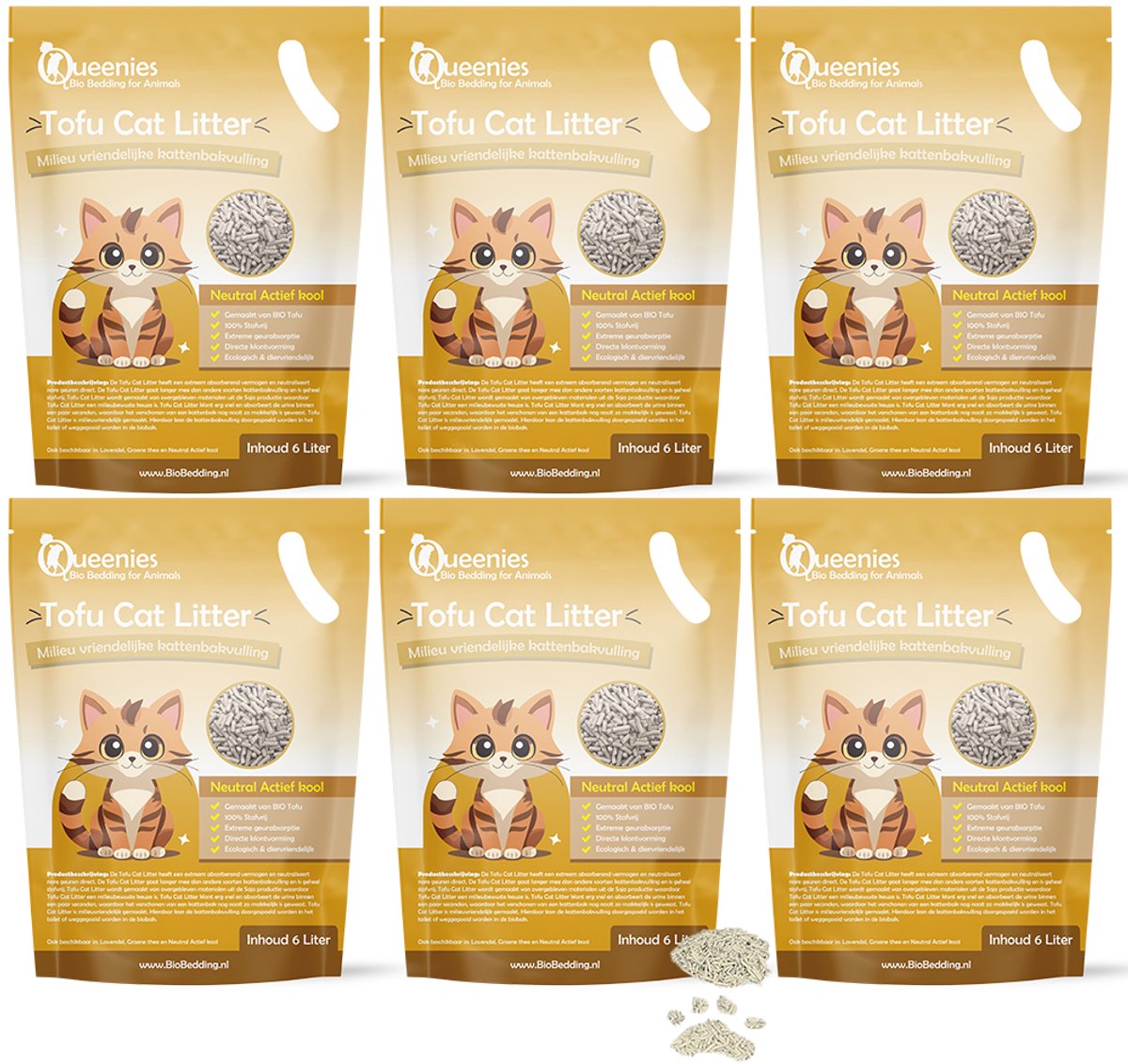 36 liter Tofu Cat Litter Neutraal – 15 KG – Biologisch afbreekbare kattenbakkorrel