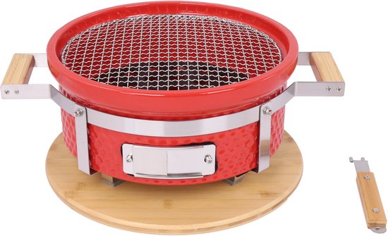 Hibachi Tafel Grill – Ronde Shichirin Tafel BBQ – Japanse Yakitori Grill – Keramisch – Geschikt voor Houtskool – Voor 1 tot 8 personen – ø 30 cm - Rood