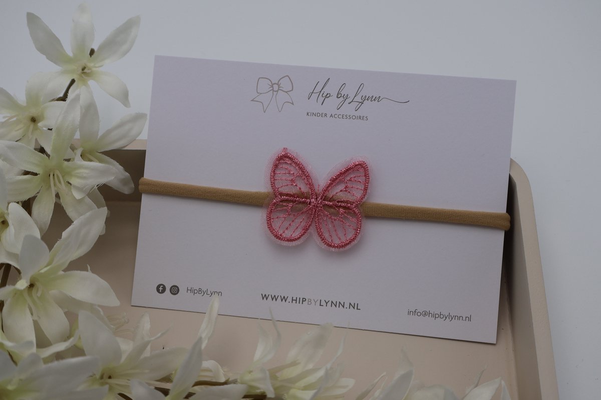 HipByLynn - Haarband vlinder roze- Haarklem - Kinderaccessoires - Haaraccessoires - Haarband voor meisjes - Haarband voor Baby's