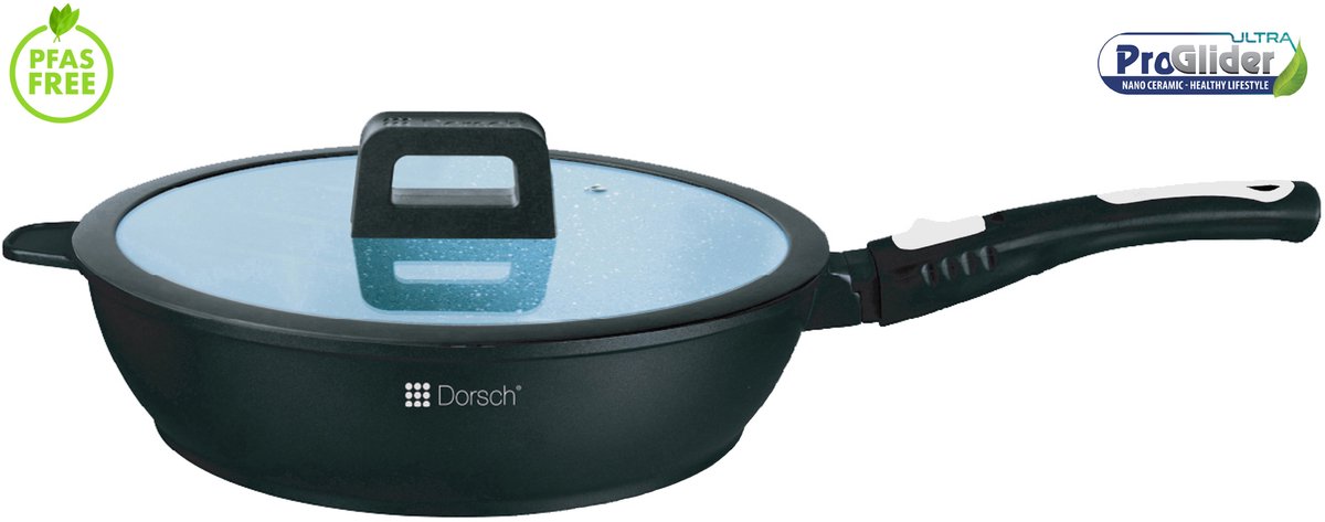 Dorsch-GreenCook hapjespan 28 cm-3.0 liter-nano keramische antiaanbaklaag-pfas-vrij-afneembare greep