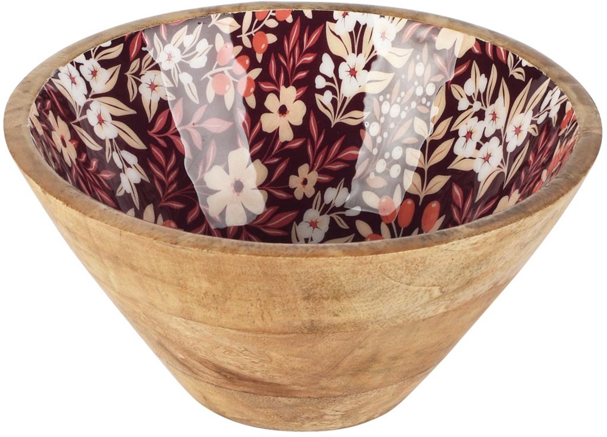 dekoratief Bowl 'Retro Flower', hout/email, 20x20x10cm | A258030 naturel
