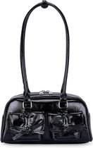 Aulenge Leren schoudertas voor dames, handtas met sterrenkettingprint, Y2K, cool en brutaal, mini-tas van PU-leer voor vrouwen, Wit