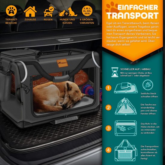 Transporttas voor katten met wieltjes, opvouwbare kattentransportbox, hondendraagtas, transportbox hond met trolley voor kleine honden en katten
