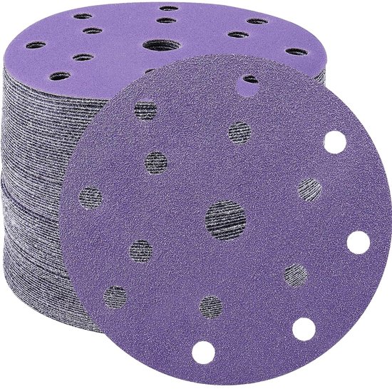 Disques Ponçage 150mm 50 Pièces Film Violet Grain 80-1200 Céramique 15 Trous Pour Voiture Bois