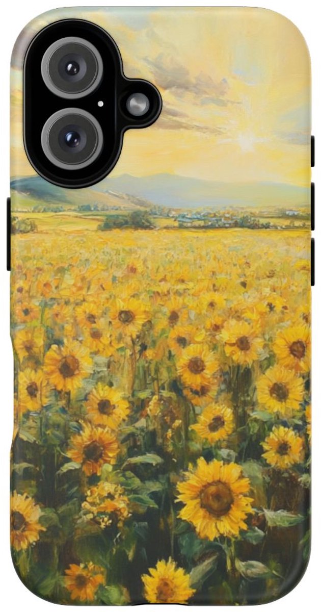 Zonsopkomst Boven Zonnebloemveld – Telefoonhoesje Geschikt voor iPhone 16