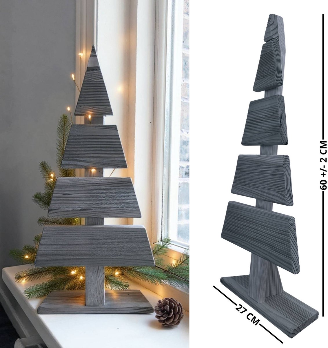 be4nature Kerstboom Hout Hoogte 60 cm Voetbreedte 27 cm Alternatief Kerstboom Decoratie Houten Kerstbomen Kleine DIY Houten Kerstboom Kerstmis Boom Grijs