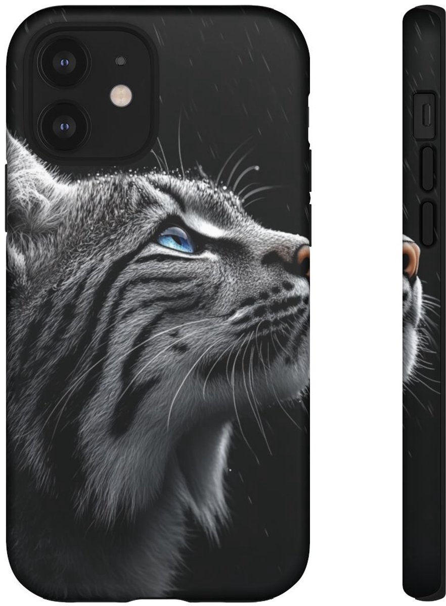 Zwart-Witte Lynx met Blauwe Ogen – Telefoonhoesje Geschikt voor iPhone 12