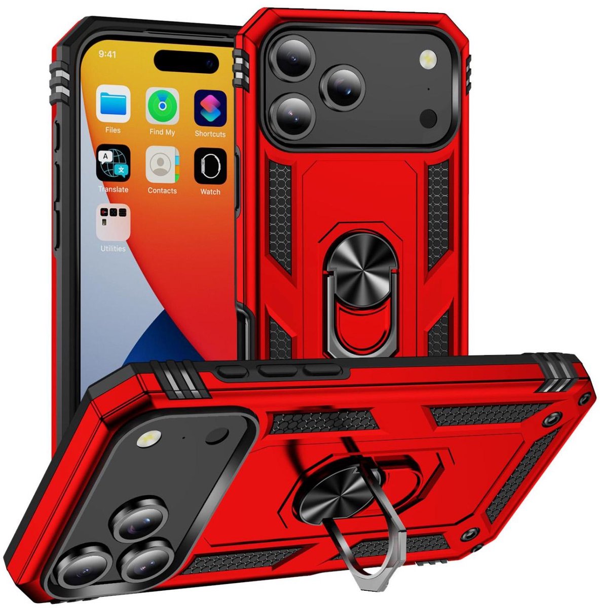 Mobigear Hoesje geschikt voor Apple iPhone 17 Pro Max Telefoonhoesje Hardcase | Mobigear Armor Ring Backcover Shockproof met Ringhouder | Schokbestendig iPhone 17 Pro Max Telefoonhoesje | Anti Shock Proof - Rood
